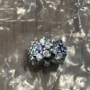 Retired Pandora Forget Me Not Flower Spacer in Sterling w/clear & purple CZ EUC